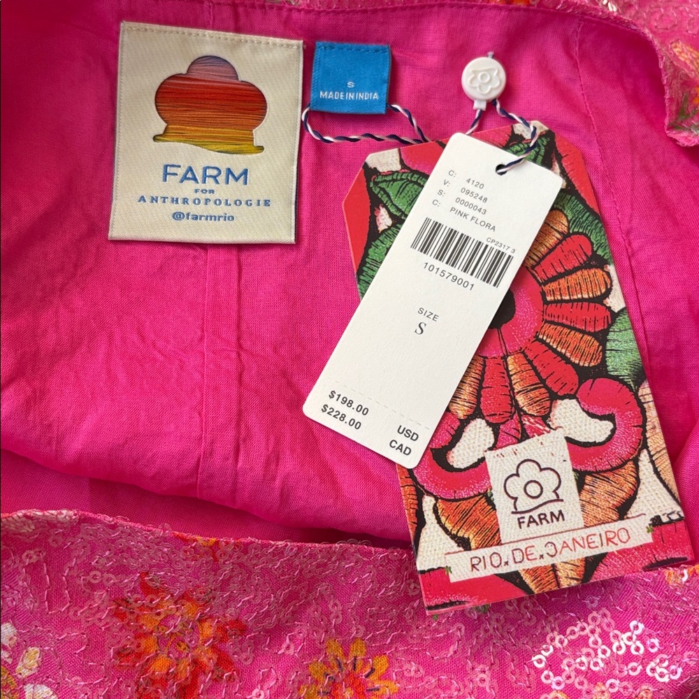NWT Farm Rio Sequin Mini Skirt Women’s Small Pink Floral Bohemian Party - Picture 8 of 8